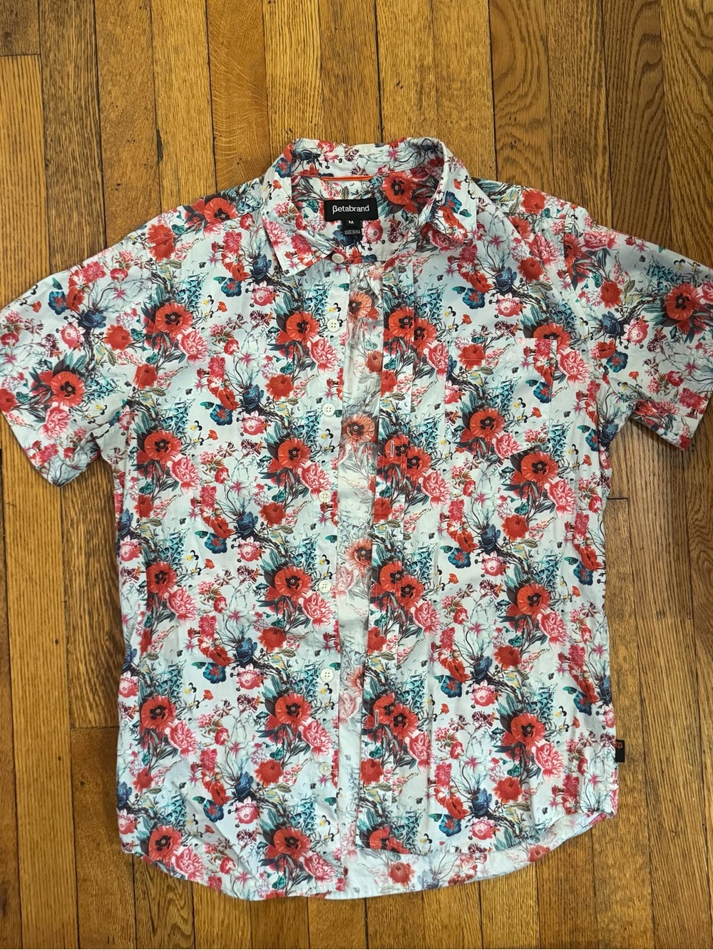 Betabrand Floral Short-Sleeve Shirt - Red Psychedelics Poppies on White